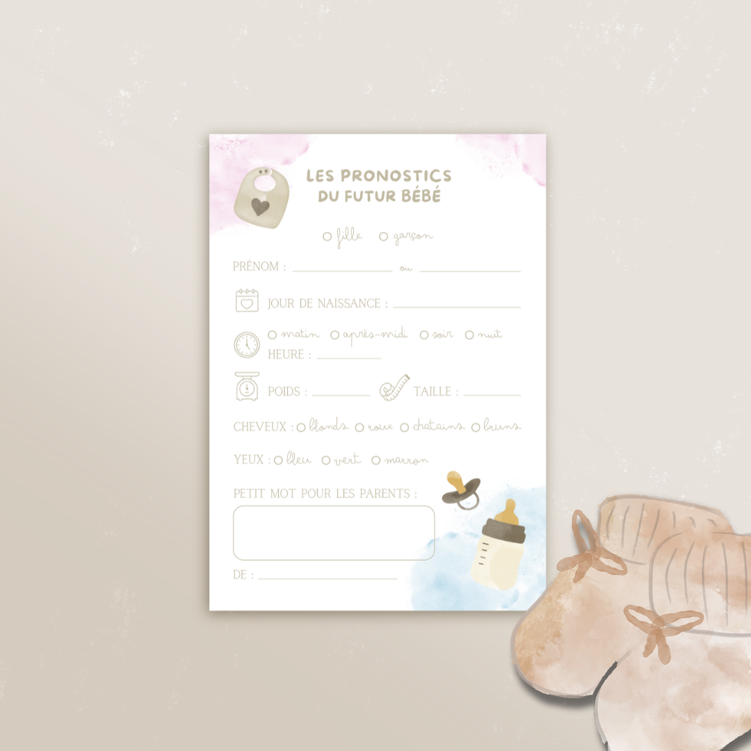 Cartes Pronostics “Arrivée de Bébé” (Lot de 4)