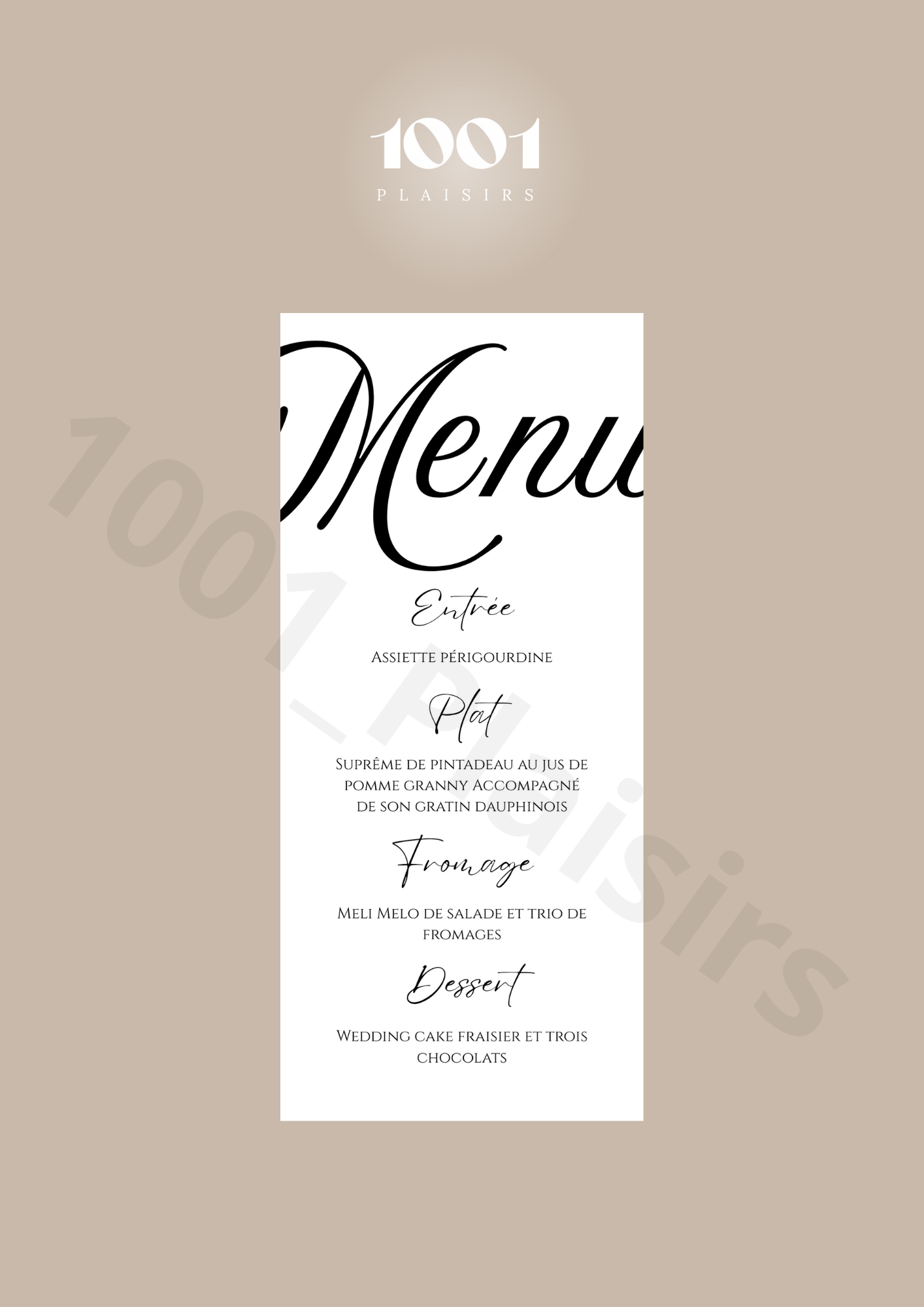 Menu rectangle papier beige texturé