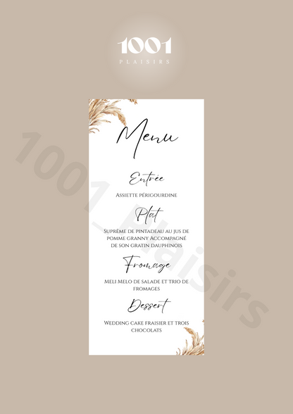 Menu rectangle papier beige texturé