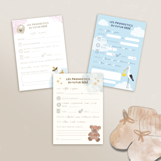 Cartes Pronostics “Arrivée de Bébé” (Lot de 4)