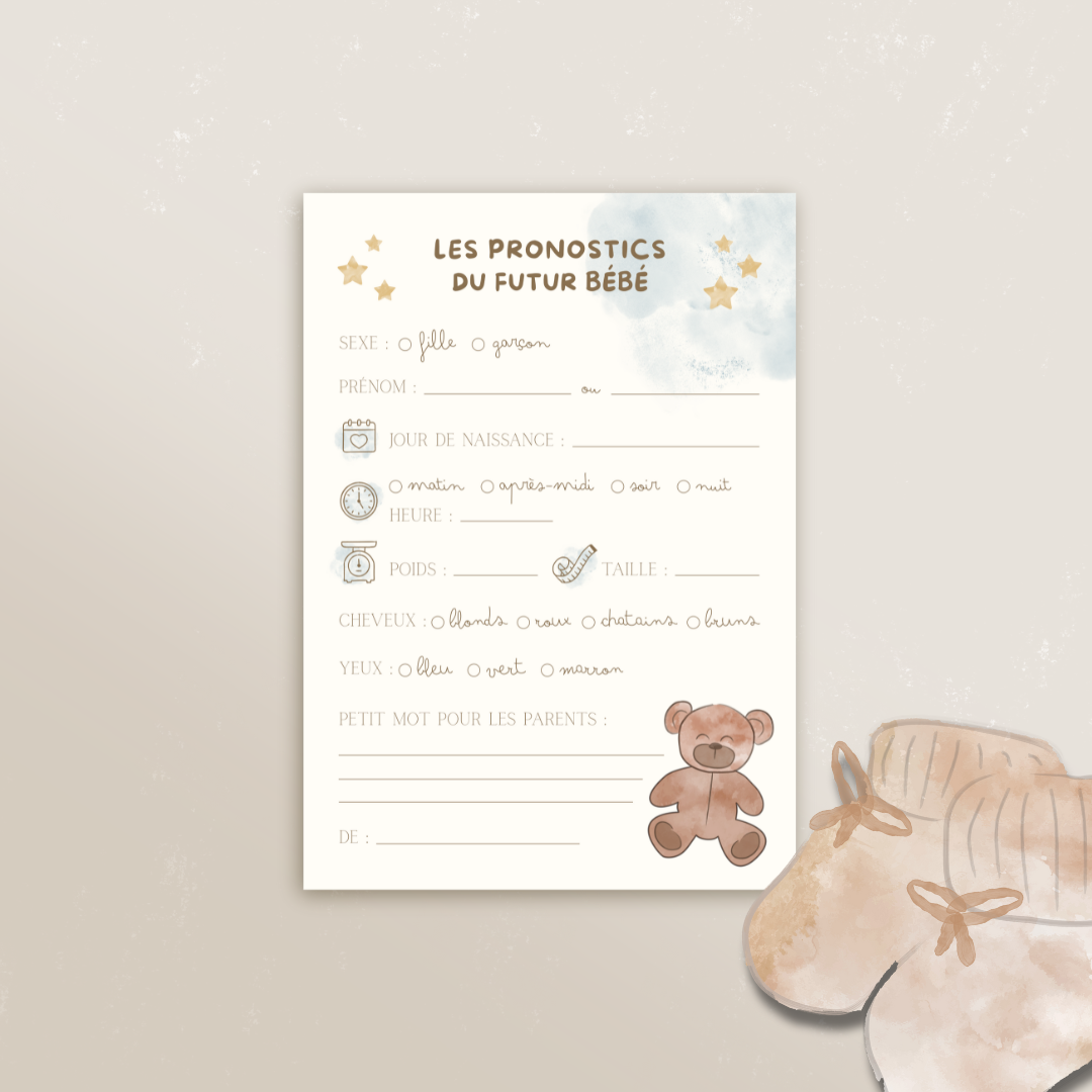 Cartes Pronostics “Arrivée de Bébé” (Lot de 4)