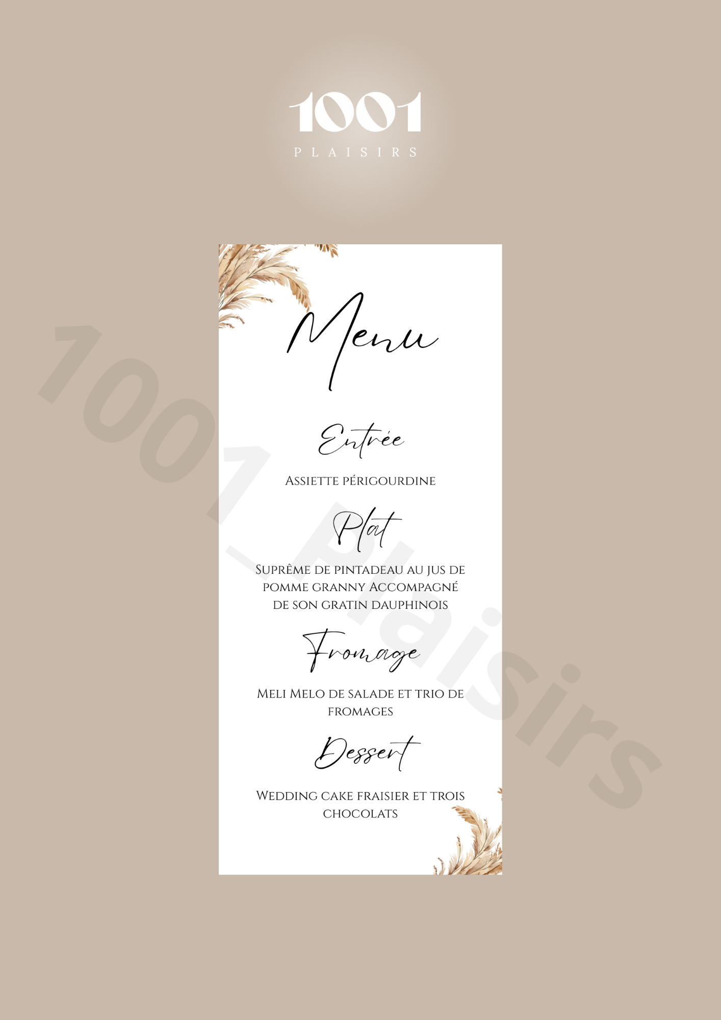 Menu rectangle papier beige texturé