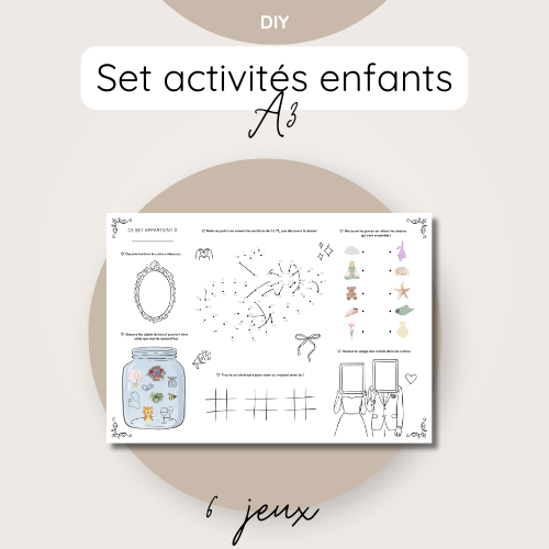 Set d’activités mariage pour enfants à imprimer – Jeu mariage A3