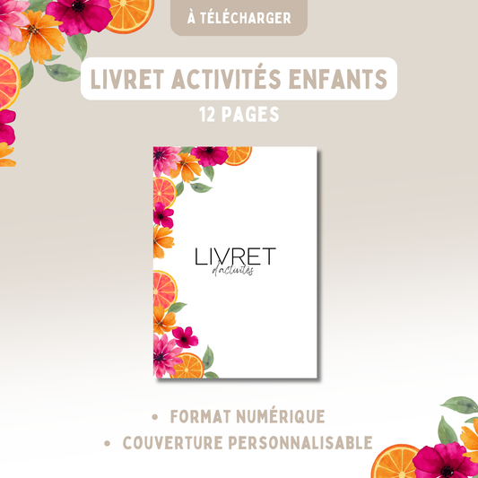 Livret activités enfants fleurs orange & rose