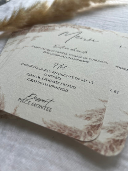 Menus angles arrondis papier texturé (Lot de 4)